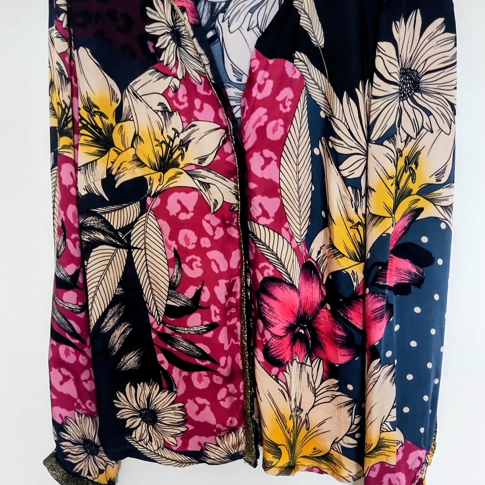 Vibrant Floral Women's Blouse in Pink and Yellow